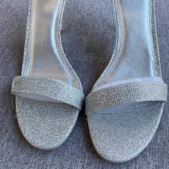 Silver Glitter Stilettos Ankle Strap Open Toe Pump Heeled Sandals, Size 8 - Picture 8 of 8